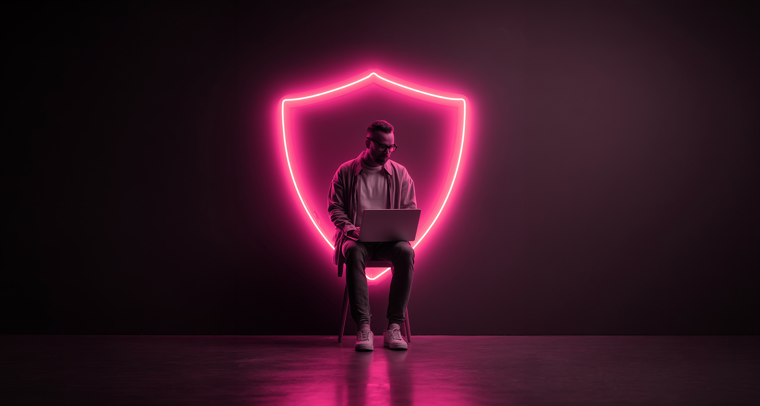 Practical security visualised — circuit board with neon shield
